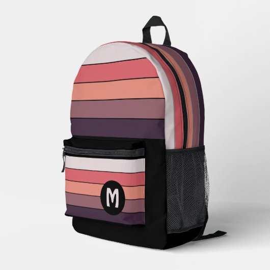 Lila Mauve Peach Orange Coral Rote Streifen Bedruckter Rucksack (Rückseitige Ecke Rechts)