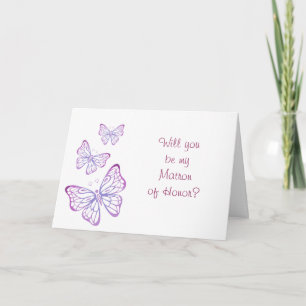 Lila Mauve Pink Classy Butterfly Matron of Honour Einladung