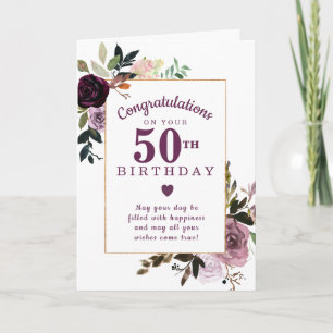 Lila Mauve Pink Floral 50. Geburtstag Karte