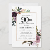Lila Mauve Pink Floral 90. Geburtstag Einladung (Vorderseite)