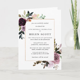 Lila Mauve Pink Floral 90. Geburtstag geklappt Einladung