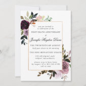 Lila Mauve Pink Floral Erster Totenjubiläum Einladung (Vorderseite)