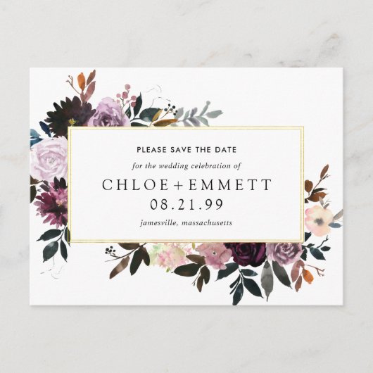 Lila Mauve Pink Floral Save the Date Postkarte (Vorderseite)