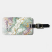 Lila Mauve Pink Green Gold Marmor Art Muster Gepäckanhänger (Vorderseite horizontal)