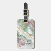 Lila Mauve Pink Green Gold Marmor Art Muster Gepäckanhänger (Vorderseite vertikal)