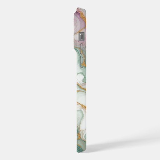 Lila Mauve Pink Green Gold Marmormuster iPhone Hülle (Linke Seite)
