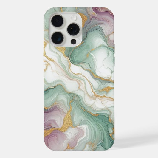 Lila Mauve Pink Green Gold Marmormuster iPhone Hülle (Rückseite)