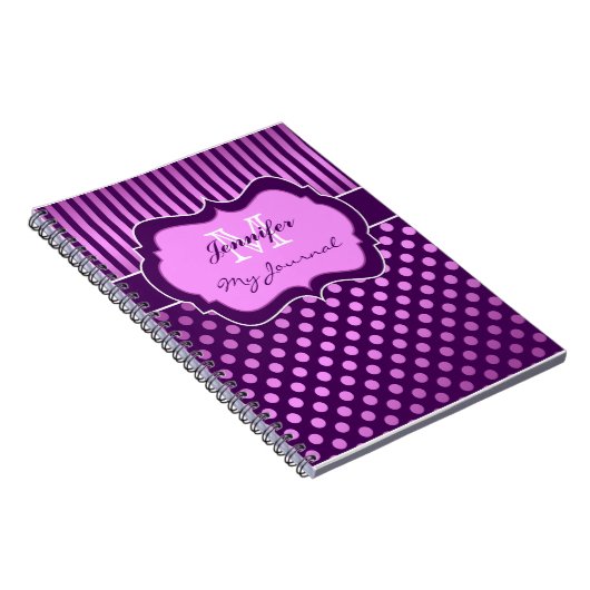 Lila Mauve Polka Dot Striping Journal-Notebook Notizblock (Rechte Seite)