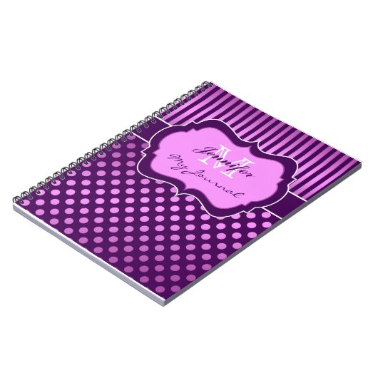 Lila Mauve Polka Dot Striping Journal-Notebook Notizblock (Linke Seite)