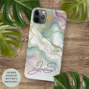 Lila Mauve Rosa Grün Gold Marmor Kunst Muster iPhone 16 Pro Max Hülle