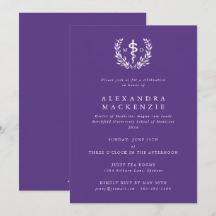 Lila MD Asclepius + Laurel Wreath Abschluss Einladung