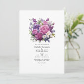 Lila Medley Floral Winter Wedding Einladung (Stehend Vorderseite)