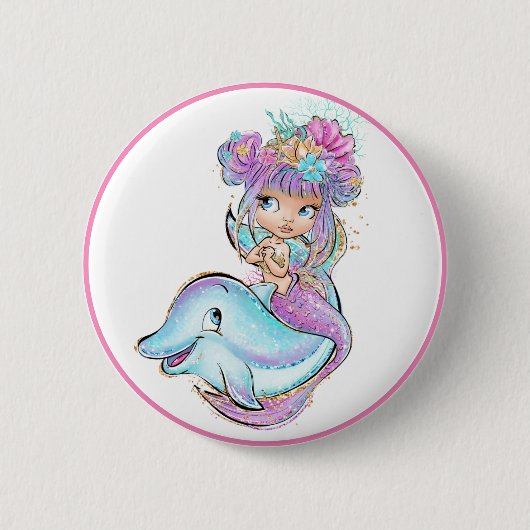 Lila Meerjungfrau Button (Vorderseite)