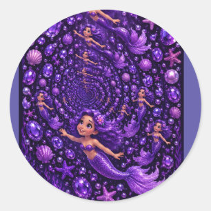Lila Meerjungfrau-Edelstein-Spirale Fantasy-Kunst Runder Aufkleber