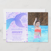 Lila Meerjungfrau Einladung mit Foto (Vorderseite)