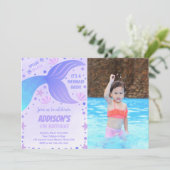 Lila Meerjungfrau Einladung mit Foto (Stehend Vorderseite)