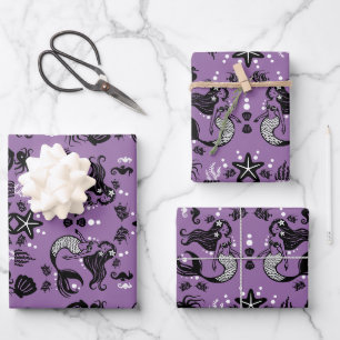 Lila Meerjungfrau Fantasie Geschenkpapier Set