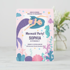 Lila Meerjungfrau Niedlich unter Meer Geburtstag Einladung