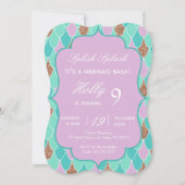 Lila Meerjungfrau-Partygeburtstagseinladung Einladung (Vorderseite)