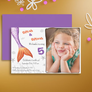 Lila Meerjungfrau Schwanz Splash Sommermädchen Geb Einladung