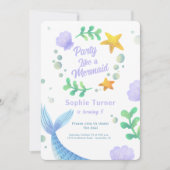 Lila Meerjungfrau-Schwanz unter dem Meer Geburtsta Einladung (Vorderseite)