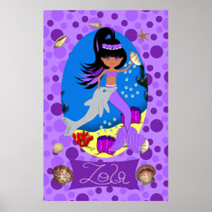 Lila Meerjungfrau und Dolphin Print Poster