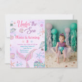 Lila Meerjungfrau unter dem Meer Geburtstag Foto Einladung (Vorderseite)