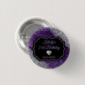 Lila Meerjungfraubriefe Silberner Glitzer Geburtst Button (Vorne & Hinten)