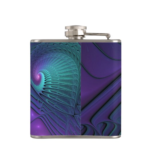 Lila Meetings Türkis Modernes Abstraktes Fraktal K Flachmann (Rückseite)