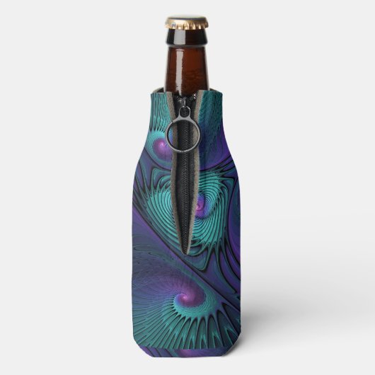 Lila Meetings Türkis Modernes Abstraktes Fraktal K Flaschenkühler (Flasche Rückseite)