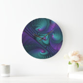 Lila Meetings Türkis Modernes Abstraktes Fraktal K Große Wanduhr (Zuhause)