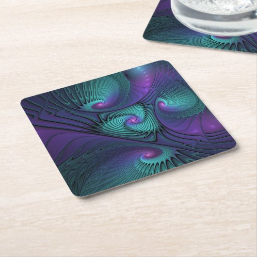 Lila Meetings Türkis Modernes Abstraktes Fraktal K Rechteckiger Pappuntersetzer (angewinkelt)