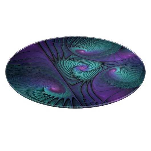 Lila Meetings Türkis Modernes Abstraktes Fraktal K Schneidebrett (Ecke)