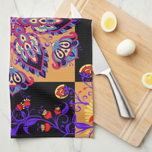 Lila Mehndi-Blumenkunst, Violettnatur Geschirrtuch (Viertel Falte)