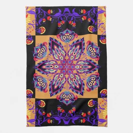 Lila Mehndi-Blumenkunst, Violettnatur Geschirrtuch (Vertikal)