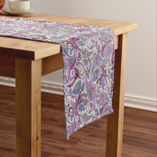 Lila mehrfarbiges Floral Paisley Kurzer Tischläufer