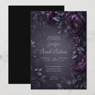 Lila melancholische Blumen Sweet 16 Geburtstag Einladung