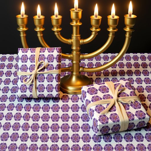 Lila Menorah auf weißem Hintergrund Wrapping Paper Geschenkpapier