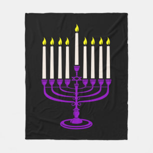 lila menorah hanukkah fleecedecke