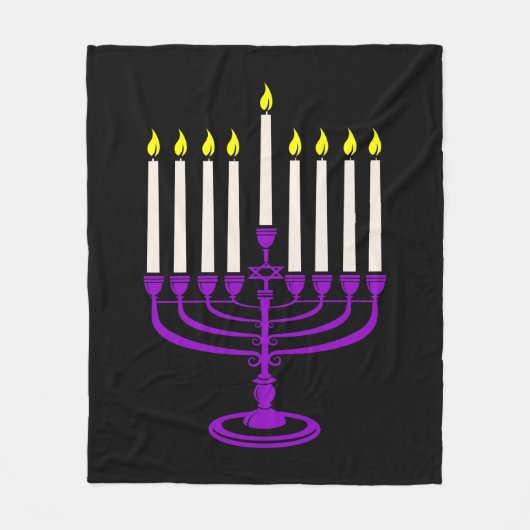 lila menorah hanukkah fleecedecke (Vorderseite)