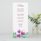 Lila Menü "Calla Lily Watercolor Floral" Menükarte (Stehend Vorderseite)
