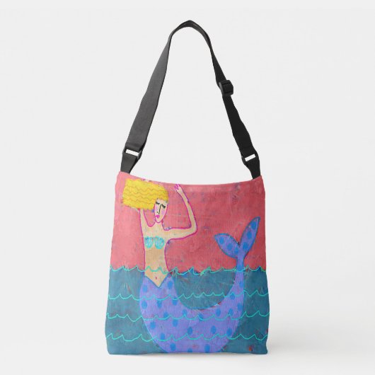 Lila Mermaid Abstrakt Art Beach Bag Tragetaschen Mit Langen Trägern (Vorderseite)