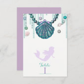 Lila Mermaid Beach Birthday Party Tischnummer (Vorne/Hinten)