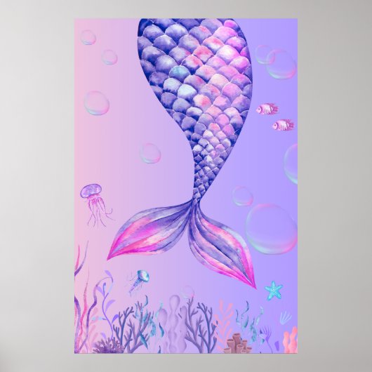Lila Mermaid Bedroom Wall Art Poster (Vorne)