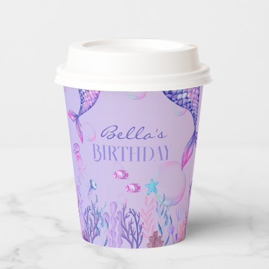 Lila Mermaid Birthday Paper Cup Pappbecher (Vorderseite)