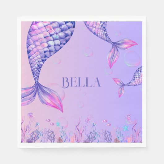 Lila Mermaid Birthday Party Paper Napkins Serviette (Vorderseite)