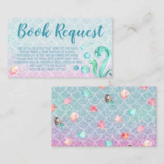 Lila Mermaid Book Request Card für Babydusche Visitenkarte (Vorne/Hinten)