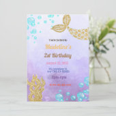 Lila Mermaid Fantasy Birthday Einladung (Stehend Vorderseite)