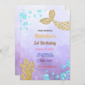 Lila Mermaid Fantasy Birthday Einladung (Vorne/Hinten)
