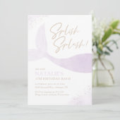 Lila Mermaid Girl Birthday Party Einladung (Stehend Vorderseite)